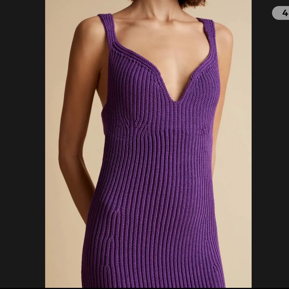 KHAITE New Alessia Plunge Neck Rib Sweater Dress - Picture 5 of 12
